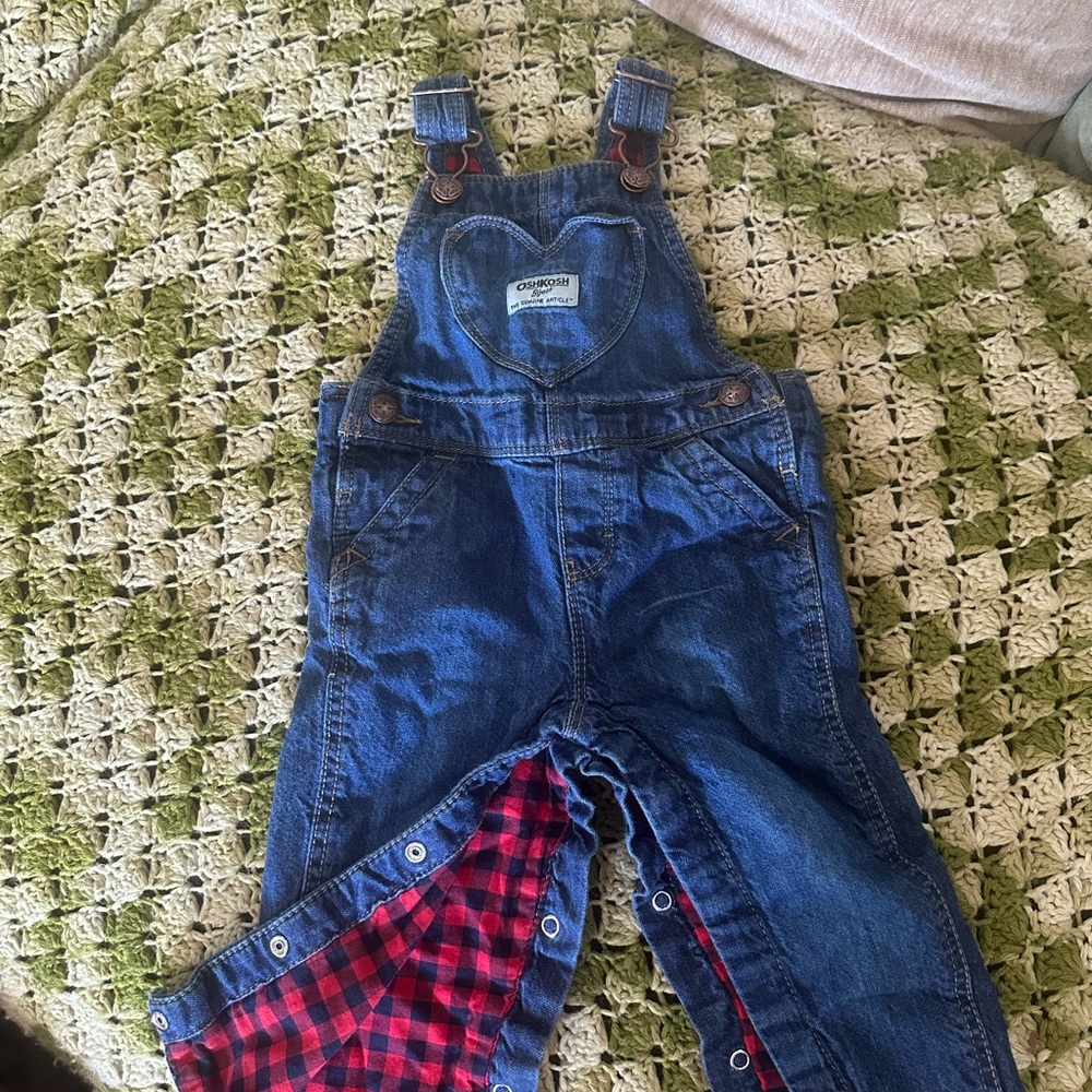 OshKosh B'gosh Blue Overalls with Red Plaid Lining